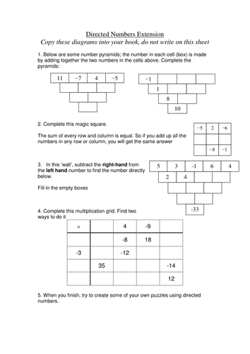 Maths: Directed number puzzles