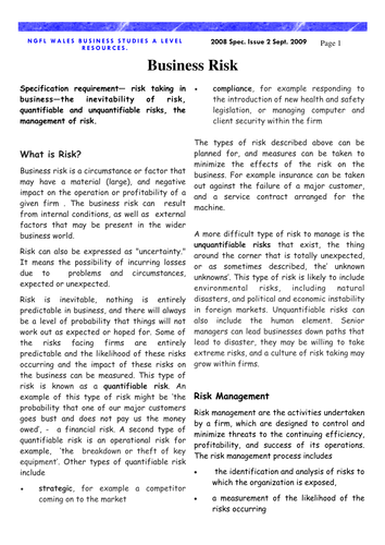 Unit BS3 : Business Decision Making - Risk