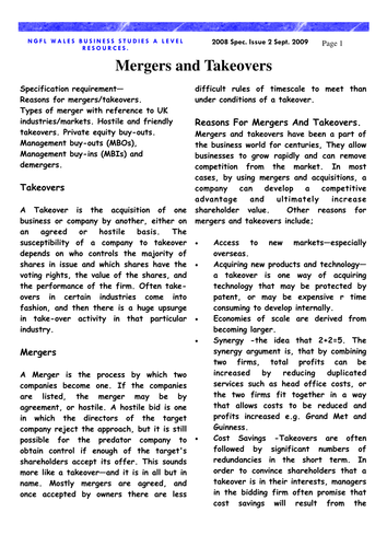 Unit BS3 : Business Decision Making Merge/takeover