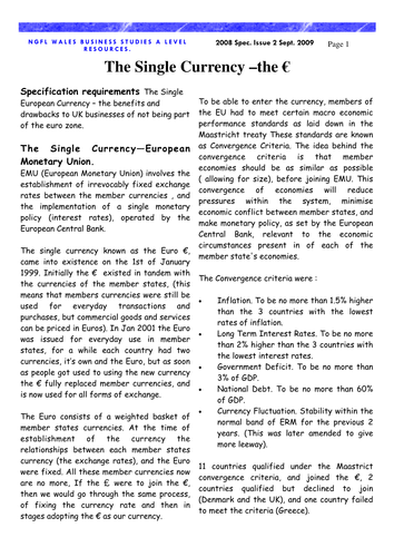 Unit BS3: Business Decision Making single currency