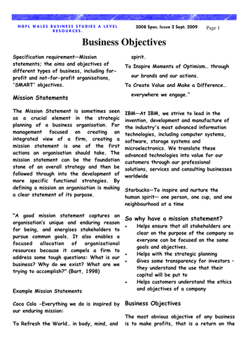 Unit BS3 : Business Decision Making - Objectives