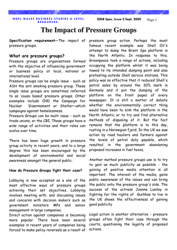 Unit BS3: Business Decision Making Pressure Groups