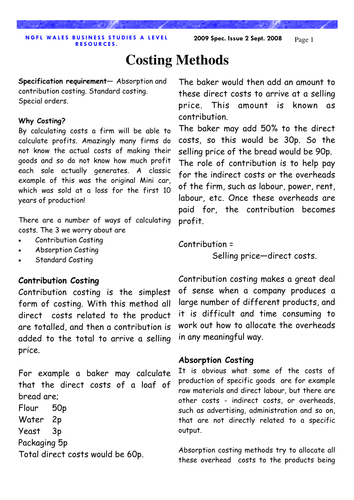 Unit BS4: Business Strategy and Practice - Costing