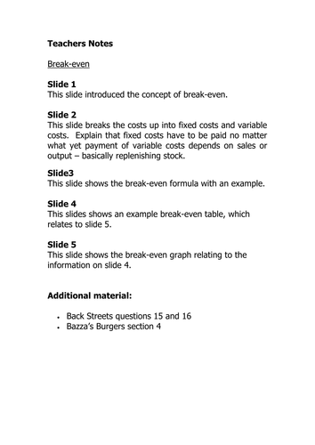 GCSE Applied Business : Unit 3 - Break even