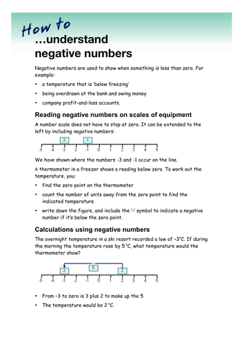 Key Skills in Travel- Understand  Negative Numbers