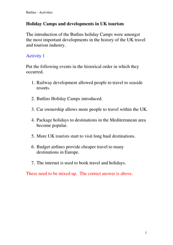 Travel and Tourism - Unit 1 - Butlins