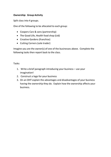 Investigating Business - Section A Ownership