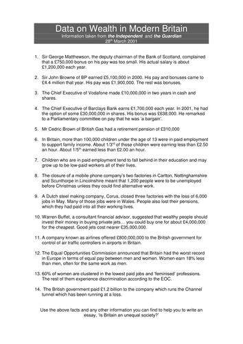 Wealth and inequality (Unit 3) GCSE Sociology