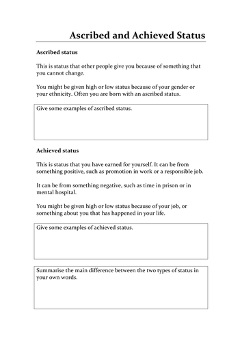 Status (Unit 3) GCSE Sociology