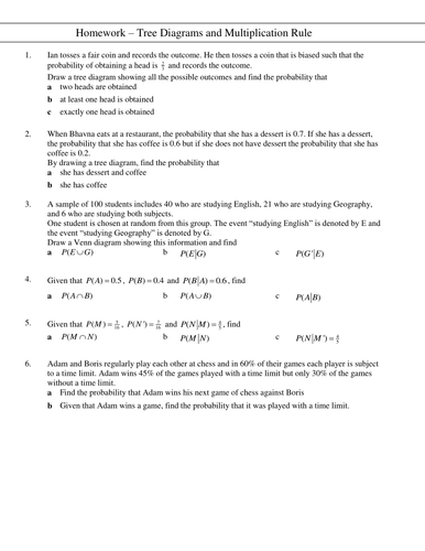 S1 HW on multiplication rule & tree diagrams