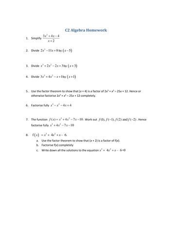 C2 HW Algebra | Teaching Resources