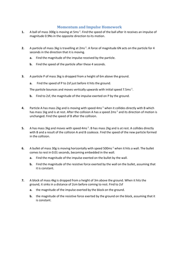 M1 HW Momentum & Impulse