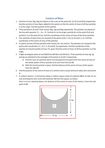 M2 HW Centres of Mass