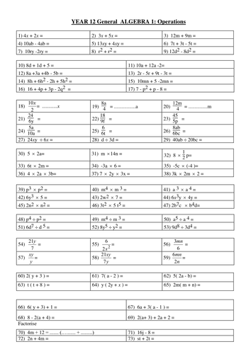 maths year 12 algebra worksheet teaching resources