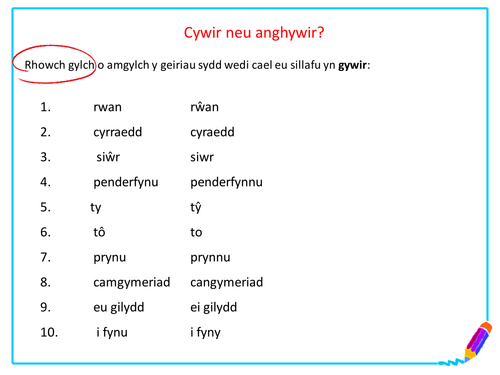 Gramadeg CY3 - prawf sillafu