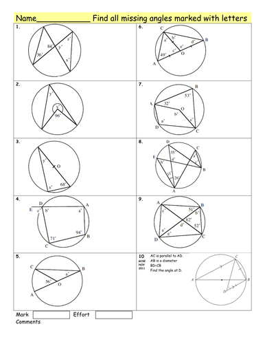 Maths: Circle theorems homework worksheet