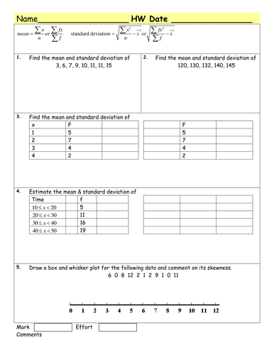 HW Stats  GCSE standard deviation & box plots