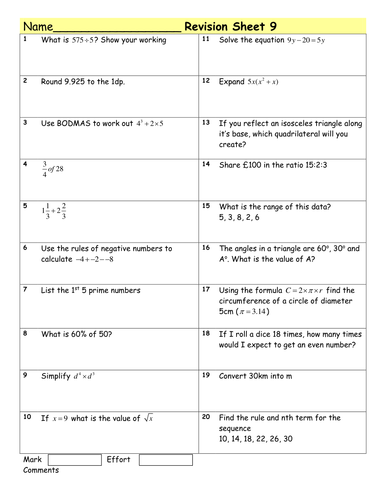 gcse maths revision homework