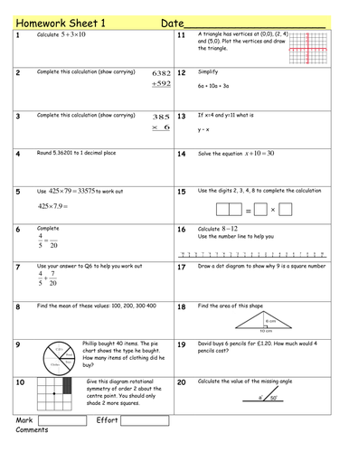 Maths Homework booklet Y10 low ability