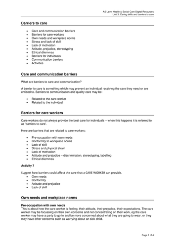 Caring Skills and Barriers to Care U3 M3