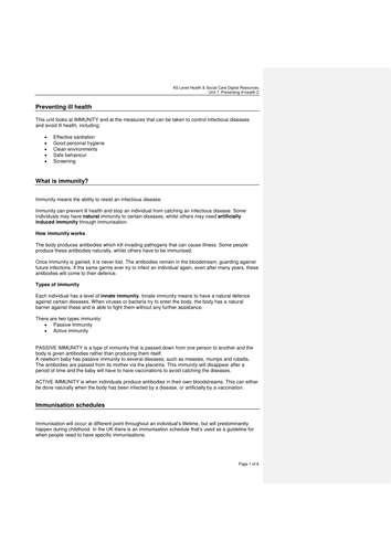 Preventing Ill Health (2) - U7