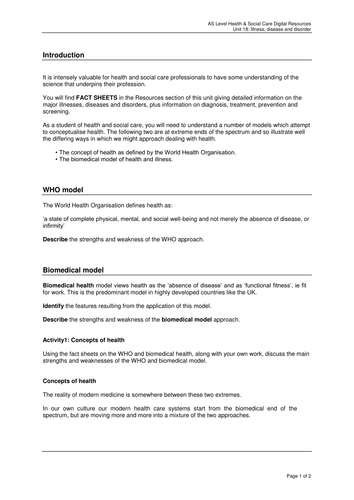 Illness, Disease and Disorder