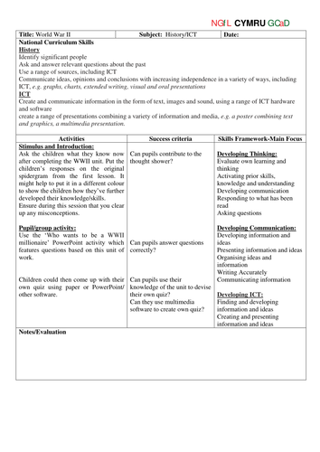 WWII : a thematic approach - activity