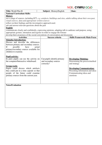 WWII : a thematic approach - Lesson 3 plan