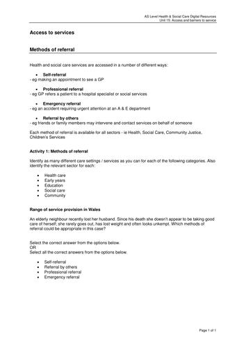 Access and Barriers to Services