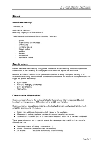 Causes and Effects of Disability - Causes