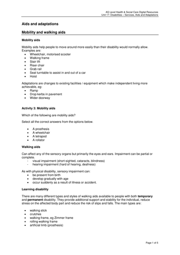 Disabilities- Services, Aids and Adaptations Guide