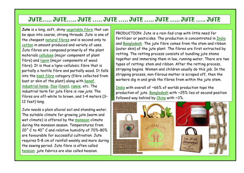 Textiles Technology - Jute worksheet