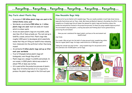 Textiles Technology - carrier bag worksheet