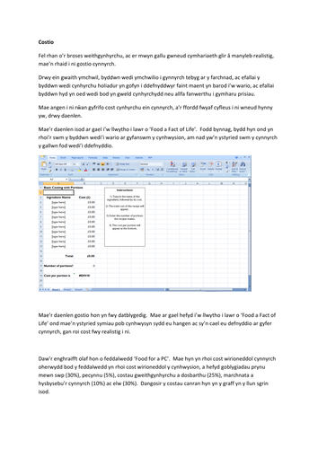 Technoleg Bwyd - Costio