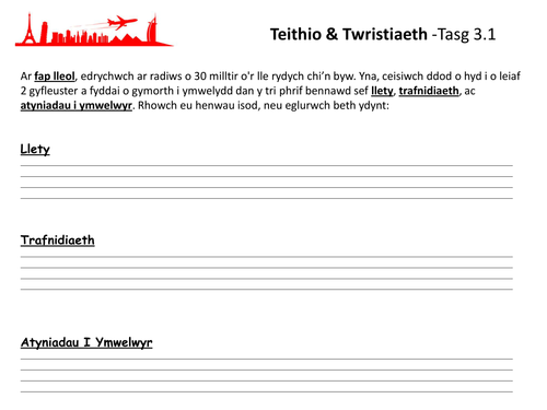 Y Sector Twristiaeth yn y DU - Tasg 3