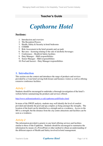 Health & Safety in the Tourism Industry -Copthorne