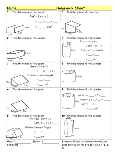 HW Volume of Prisms & cylinders