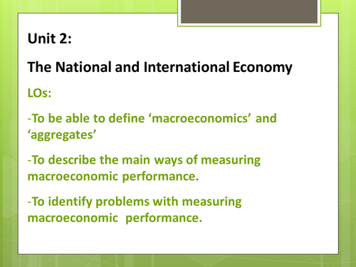 The National and International Economy Introductio