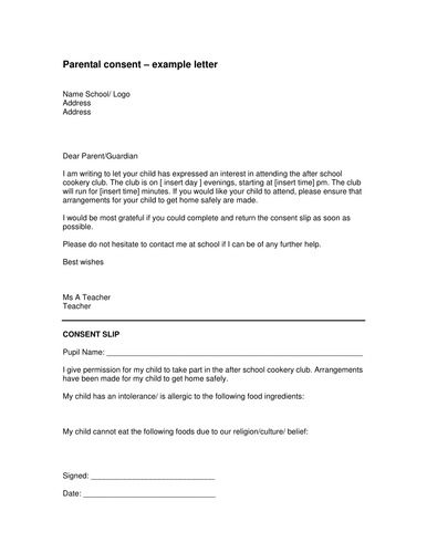 Permission Letter To Parents By Foodafactoflife Teaching Resources Tes