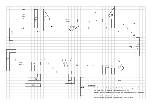 Reflect, rotate, translate jigsaw. Worksheets, KS3