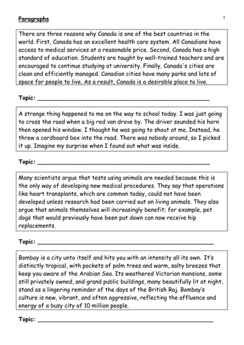 Worksheet of paragraphing and writing analysis