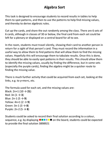 Algebra Card Match. Sequences. Algebra. Game.