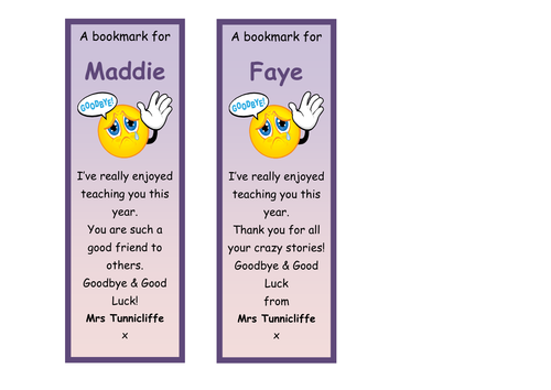 End of Year Class Bookmarks