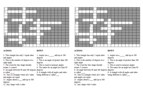 maths worksheets class in for 4 Teaching and Resources Crossword cronina  Angles Triangles  by