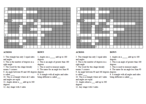 4 for worksheets in maths class cronina Crossword Triangles Resources by   and Angles Teaching