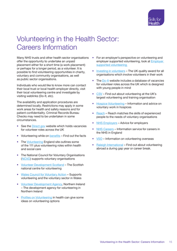 Volunteering in the Health Sector Careers Info