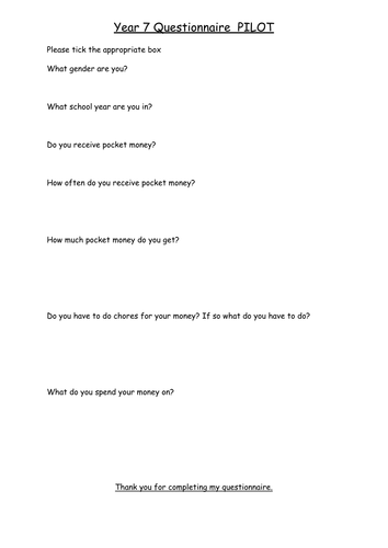 Designing a questionnaire - response boxes
