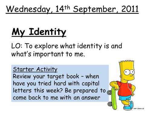 Year 7 Identity Poem aimed at level 3 /4 PP lesson
