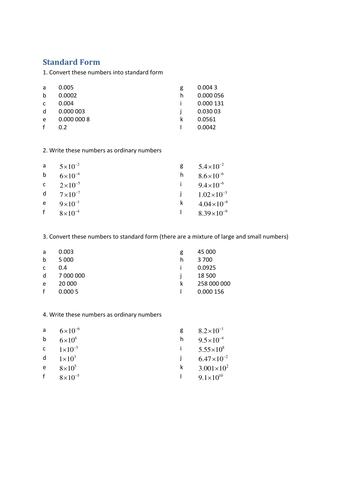 Standard form conversions only | Teaching Resources