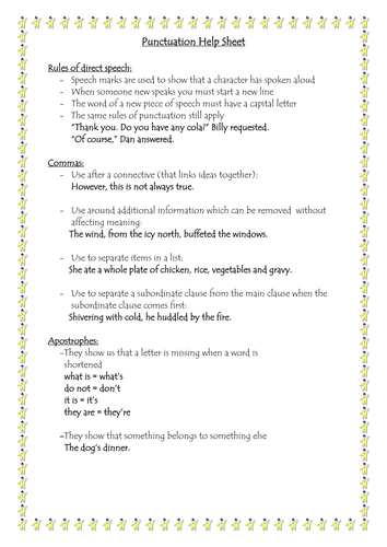 Punctuation help sheet
